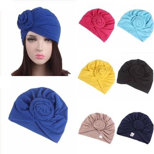 1PC Soild Color Black Blue Red Beige Muslim Twisted India Hat Chemo Cap Headband Knotted Turban Hat Hair Accessories