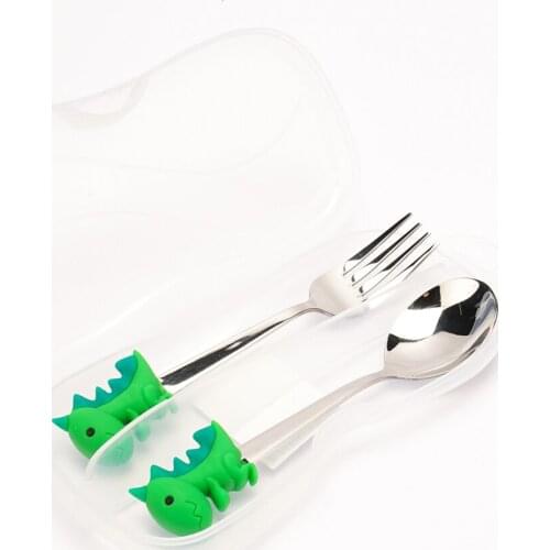 2PCS Dinosaur Tableware Set Fork Spoon Cutlery Set Stainless Steel Dinnerware Set Kitchen Flatware Birthday Party Tableware