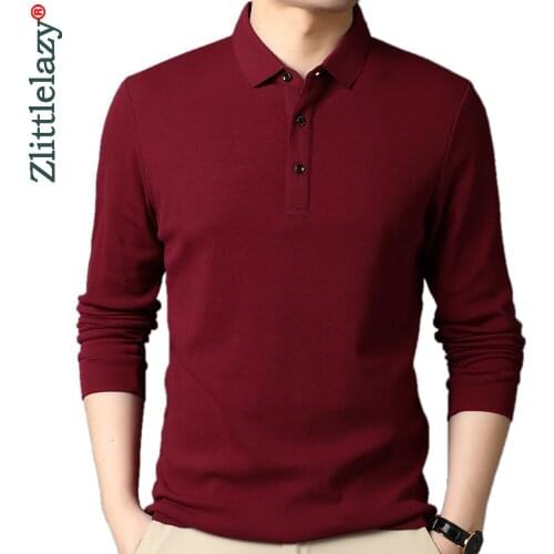 2021 Brand New Long Sleeve Polo Tee Shirt Men Casual Solid Mens Clothing Polos Shirts Mens Fashion Slim Fit Poloshirt Tops 0006