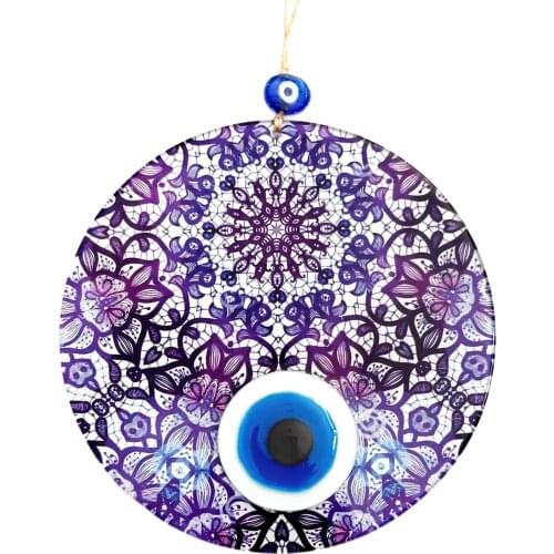 23 Centimeter Floral Pattern Lilac Color Fusion Glass Evil Eye Bead Handmade Wall Ornament