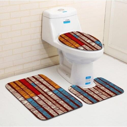 Abstract Geometric Pattern 3pcs Non-slip Bath Mats Set Water Absorption Floor Mats Shower Room Rugs Toilet Bathroom Carpets