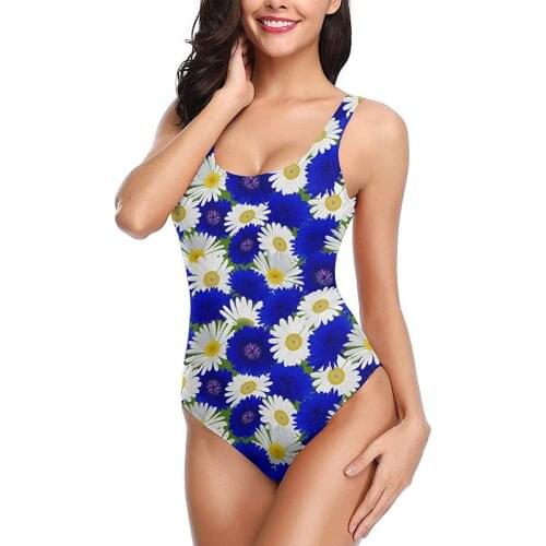 White One Piece Swimsuit Women Daisies Womens Backless Bikini Sexy Girl Summer Pool Swimwear High Waisted