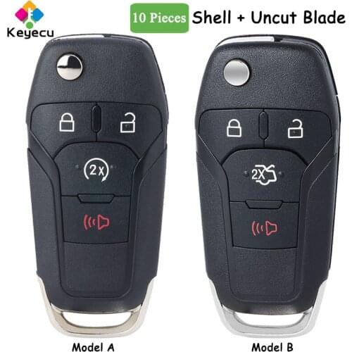 KEYECU 10PCS/Lot Replacement Flip Remote Key Shell - 4 Buttons - Fob for Ford Fusion Edge Explorer 2013- 2015 FCC ID: N5F-A08TAA