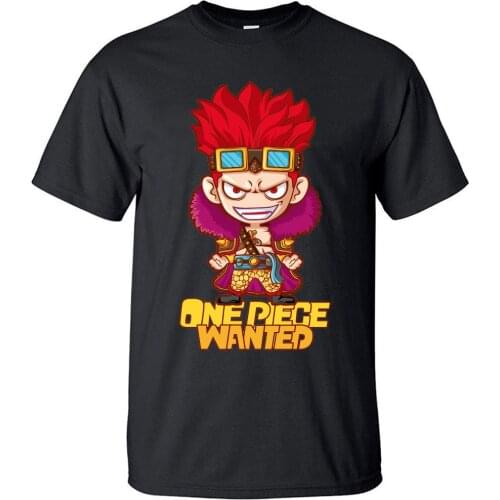 One Piece Wanted Japanese Anime Eustass Kid Cotton T Shirt Vintage Cool Fun T Shirts Funny Short Sleeve Top Men Rock Tshirt