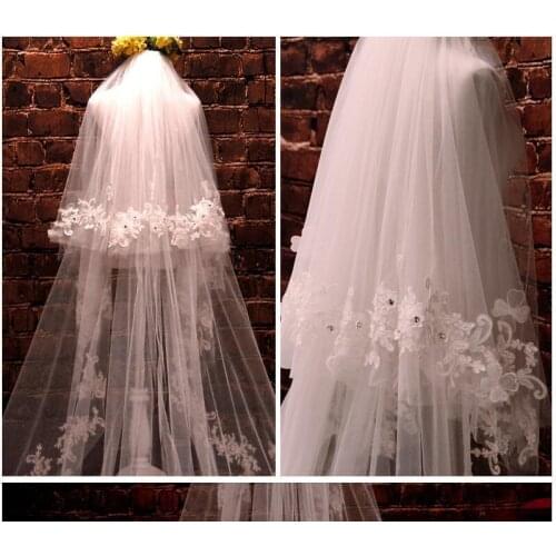 2-story cathedral bridal veil white ivory wedding veil decals custom rhinestones & combs