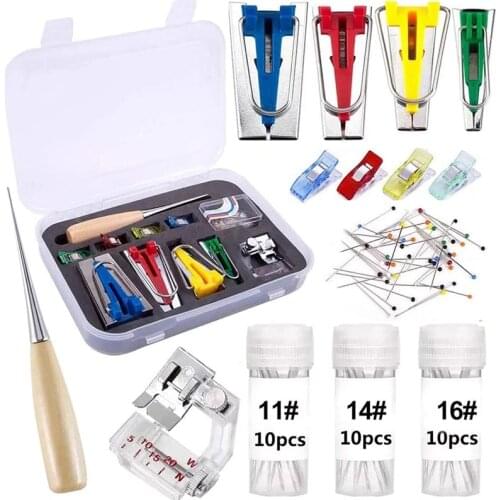 Imzay 91PCS Fabric Bias Tape Maker Tool Kit Set - 30Pcs Sewing Machine Needles ,Sewing Bias Tape Maker Tools For Quilt Binding