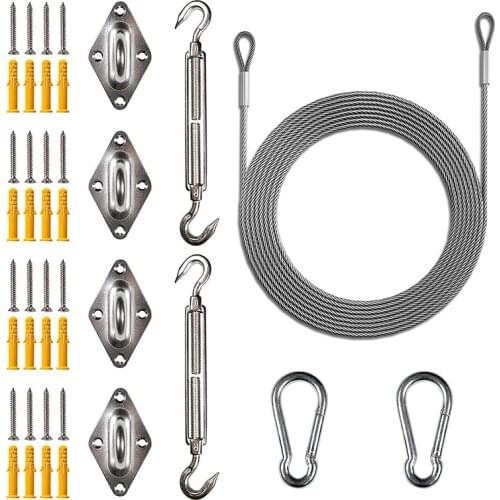 10 Inch Hardware Kit 44 PC for Square/Rectangle Sun Shade Sail Canopy Installation Complete Set with Cable Wire