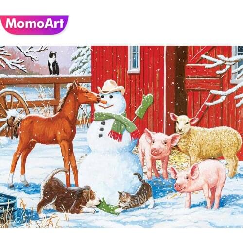 MomoArt 5D DIY Diamond Embroidery Snowman Full Square Diamond Painting Horse Cartoon Cross Stitch Winter Home Decorations