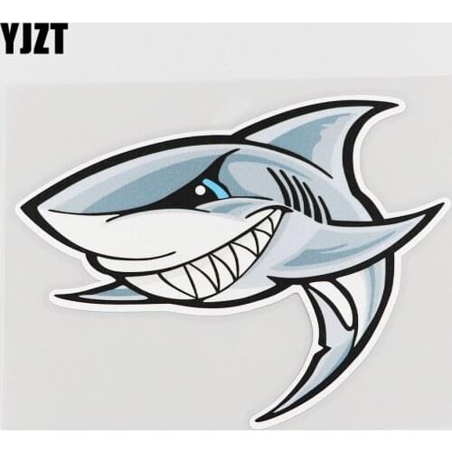 YJZT 13.6CMX10.4CM Smiling Shark Car Sticker Cartoon Shark Pvc Decal Decorate 6A-0092