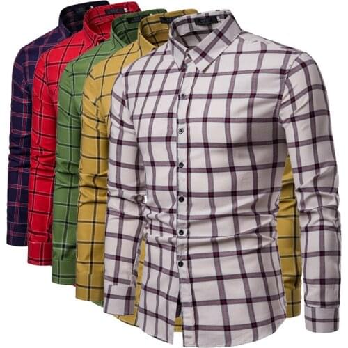 2020 New Mens Casual Shirts Long Sleeve Plaid Shirt Date Party Dress Shirts Men Clothing Tops chemise homme tartan