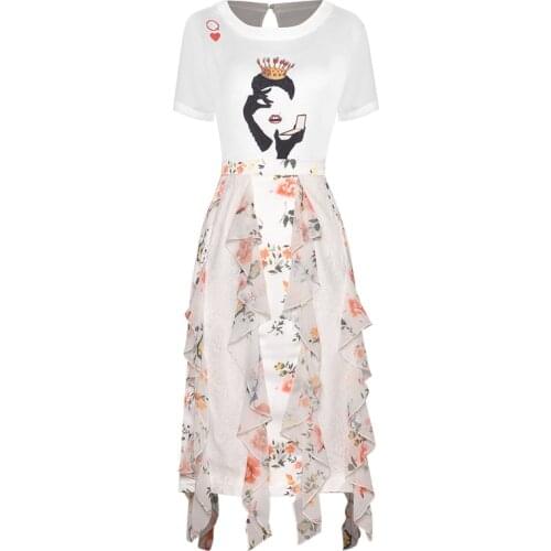 New HIGH QUALITY Fashion 2021 Runway Suit Set Womens T-Shirt Top Lace Ruffles Floral Skirt Set