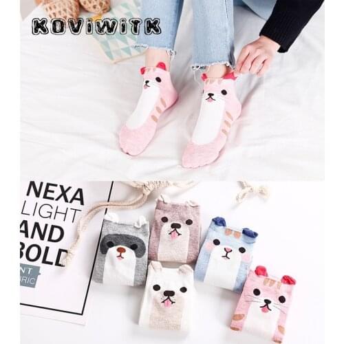 New Cartoon animal cute dog socks slippers Womens white Funny cotton Solid Harajuku Casual pink Sock Ankle Kawaii Show Short sox