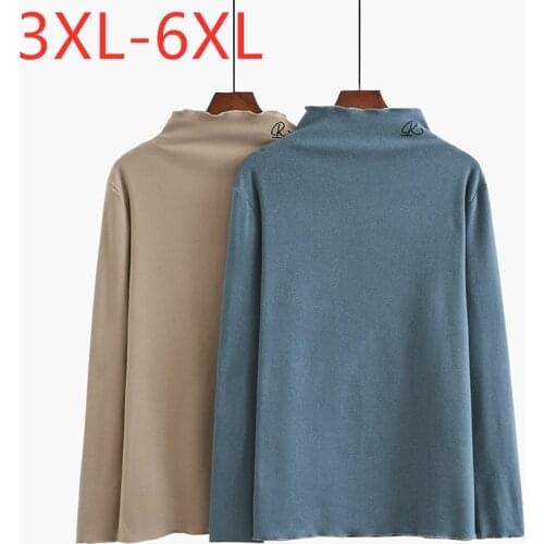 New Ladies Autumn Winter Plus Size Basic Tops For Women Large Long Sleeve Slim Blue Thick Turtleneck T-shirt 3XL 4XL 5XL 6XL
