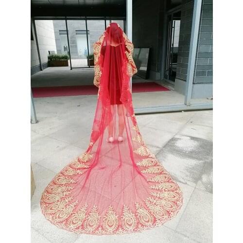 3M 4 Meters Full Edge with Lace Bling Sequins One Layers Long Wedding Veil White Ivory Bridal Veil 2019