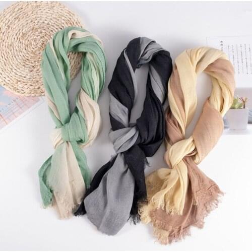 Solid Color Spring Hijab Scarf For Women Gradient Color Large Size Cotton Linen Summer Shawl Head Wraps