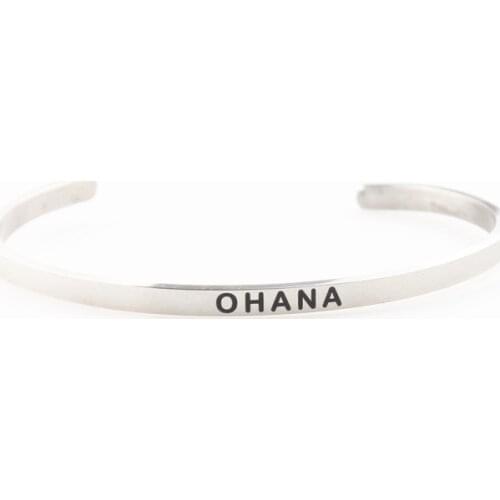 OHANA Engraved High Polished Stainless Steel Bangles Initial Letters Cuff Inspirational Mantra Bracelet For Women Best Gifts
