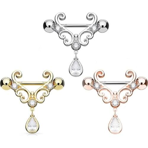 1pcs Women Body Piercing Jewelry Navel Belly Button Ring Heart Nipple Ring Medical Nipple Piercing