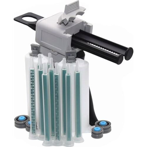 50ml Manual Caulking Gun 1:2 AB Glue Gun with 2pc 50ml 1:2 Empty Dual-Barrel Cartridge and 10pcs 115mm Static Mixing Nozzles Set