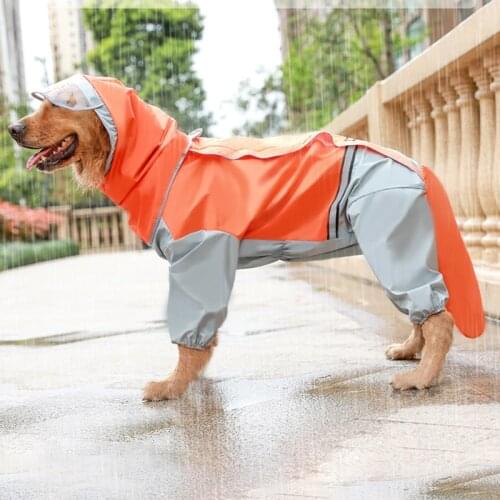 Pet Raincoat For Dogs Reflective Waterproof Clothes High Neck Hooded Jumpsuit York Overalls For Dogs Rain Cloak Labrador Corgi