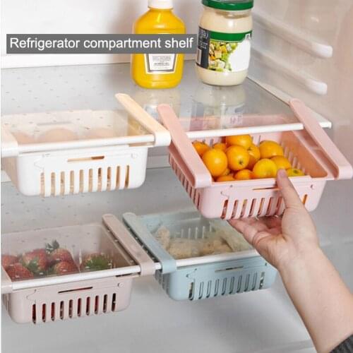 Adjustable Stretchable Refrigerator Organizer Drawer Basket Refrigerator Pull-out Drawers Fresh Spacer Layer Storage Rack