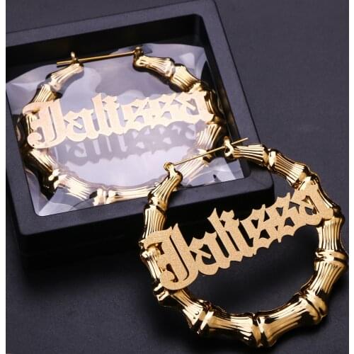 Custom Bamboo Hoop Earrings Customize Name Earrings Bamboo Style Personality Earrings подарок девушке