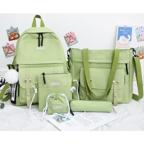 Laptop keychain School Bags Travel Bagpack Mochila Escolar 5 pcs sets canvas Schoolbags For Teenage Girls Women Backpacks