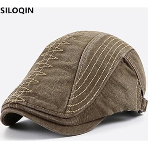 SILOQIN Snapback Cap Mens Washed Cotton Berets Distressed Retro Hat Middle Aged Sports Cap Adjustable Size Male Bone Tongue Cap