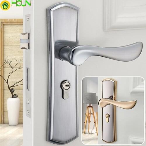 Modern minimalist interior mechanical lock bedroom solid wood door handle lock home hardware lock handle