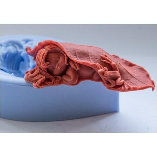 Sleeping baby dressed leaves with frog shaped 3D silicone soapmolds mold Thumbelina handmade mold fondant cake direction mold