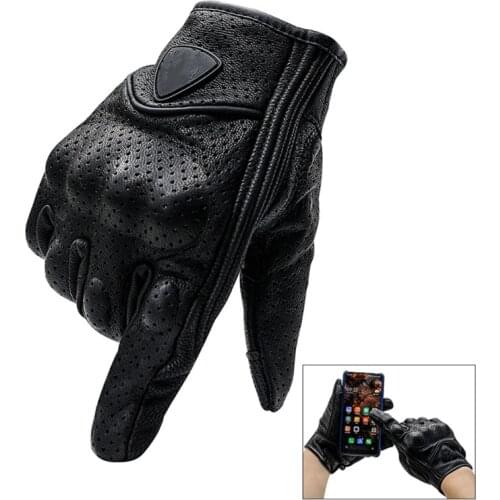 Cycling Full-finger Perforated Full-leather Gloves Touch Screen Windproof Outdoor Protective Gloves With Holes For Ventilation