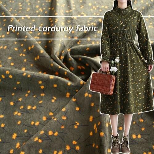 100*150cm Retro Green Small Floral Printed Corduroy Fabric Small Fresh Fabric For Sewing Dress Shirt Pants Garment Clothes