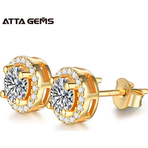 ATTAGEMS 1 Carat D Color Moissatine Stud Earrings For Women 18K Gold Color 100% 925 Sterling Silver Wedding Party Fine Jewelry
