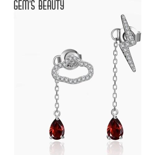 GEMS BEAUTY 925 Sterling Silver Garnet Gemstone Dangle Earrings Clouds Rain Lightning Natural Power Earrings For Women