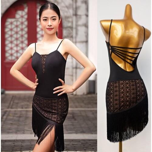 2021 Latin Dance Competition Clothes Women Black Fringe Dress Summer Dance Wear Practice Dress Samba Rumba Salsa Costume BL6617