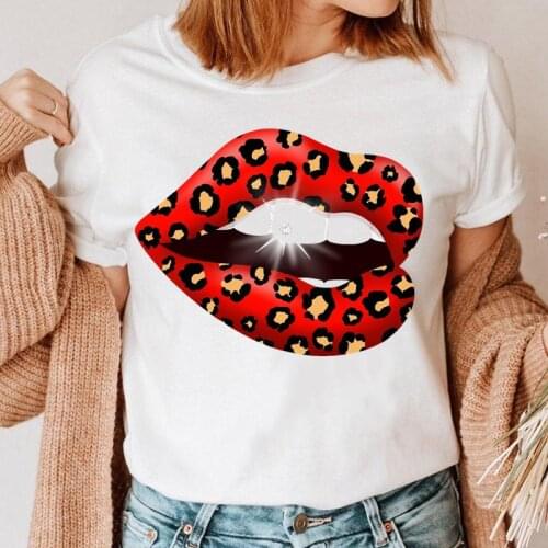 Women Lip Sexy Funny Short Sleeve Graphic Leopard Top Print Clothing 90s T Shirt Female Tee Ladies Cartoon T-shirt