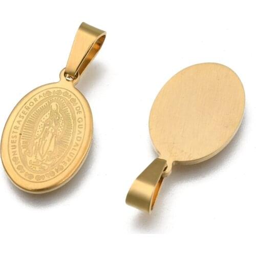 10pcs Fashionable 304 Stainless Steel Pendants Flat Oval with Virgin for Jewelry Making DIY Accessories Findings 21x13x1.5mm