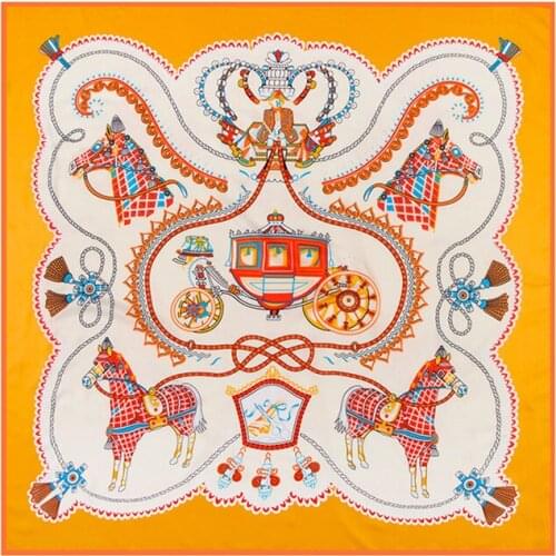 100cm * 100cm 2017high quality women large square scarf new royal carriage horse horses pattern denim silk scarf