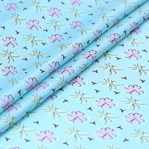 114CM Wide 8MM Thin Small Floral Print Blue Silk Habotai Fabric Good for Summer Dress Skirt Shirt Pants B226