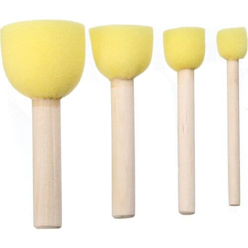 20Pcs DIY Round Stencil Brush Sponge Wooden Handle Foam Brush Furniture Sponge Paint Foam Art Crafts Painting Tool