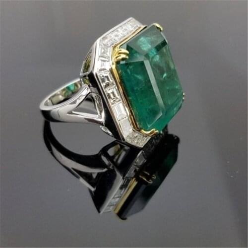 2020 Classic Big Square Green Zircon Rings For Women Trendy Silver Color Female Jewelry Birthday Party Birthstone Valentine Gift