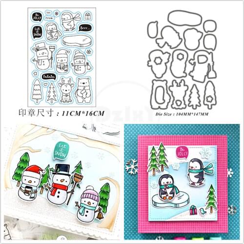 2021 New Penguin Snowman Clear Stamps and Metal Cutting Dies DIY Scrapbooking Embossing Album Seal Template Punch Stencils