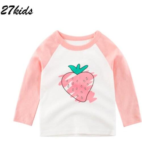 27Kids Spring Baby Girls Clothes Unisex Strawberry Pattern Long sleeve Children kids t shirt Boys Girl Strawberry Cotton Costume