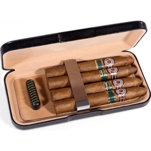 3-4 sticks Personalized Portable Cowhide Cigar Case High-end Black Storage Container Smoking Gadget Fashion Gift For Boyfriend