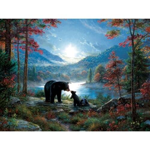 5D Diy Forest Landscape Diamond Painting Kit Black Bears Full Round Square Drill Cross Stitch Mosaic Embroidery Home Decor