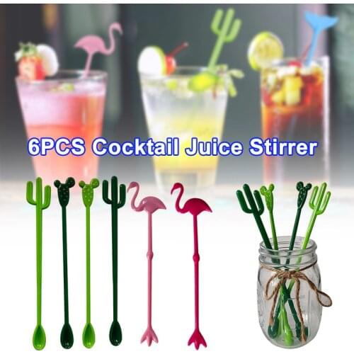 6pcs Cocktail Ice Drink Swizzle Sticks Reusable Novelty Swizzle Sticks for Tropical Beach Party Home Accessories