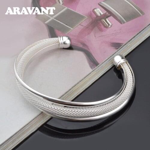925 Silver 14mm Open Bracelet Bangles For Women Wedding Jewelry Gifts