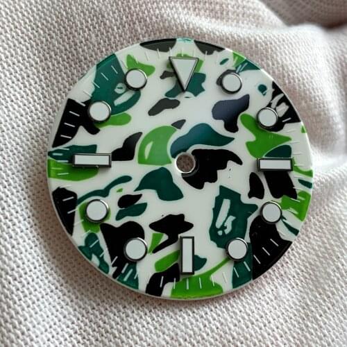 Watch accessories are suitable for assembling NH35, NH36, camouflage dial 29mm and other automatic movement green luminous