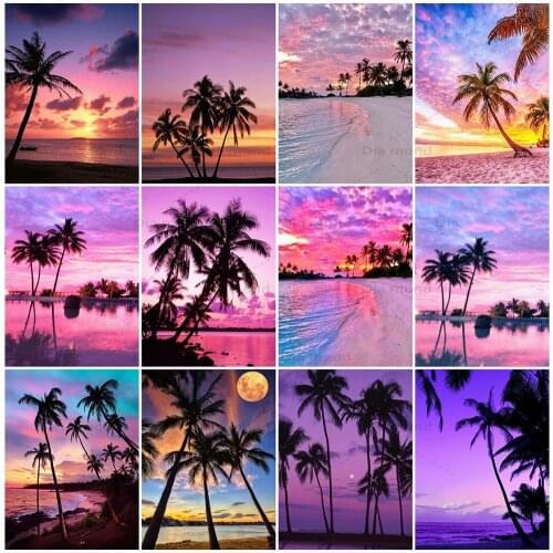 Diamond Painting Sunset Sea View Full Square Drill Landscape Cross Stitch Diamond Embroidery Seaside Mosaic Kits Sunset Wall Art