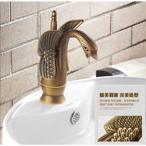 Free shipping Swan antique bathroom basin sink faucet with solid brass hot cold bathroom basin sink faucets