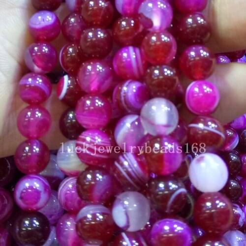 Free shipping Fashion Jewelry 8mm Rose Stripes Chalcedony Round Ball Loose Beads 15.5" FG7345